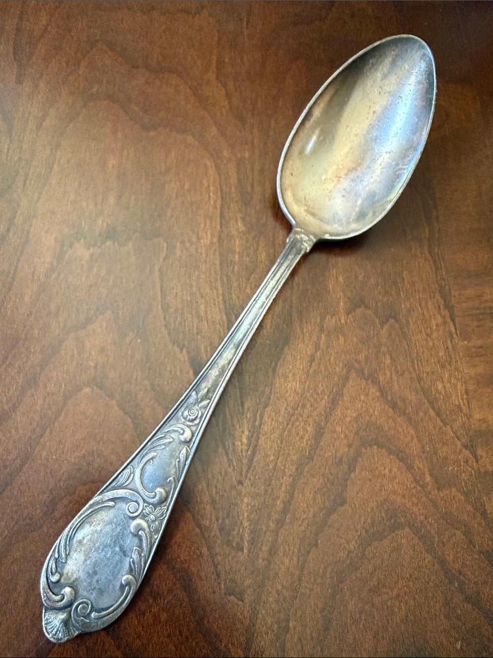 Antique 1900’s HZN 100 silver plate serving spoon WP Co Pfieffer Floral scroll